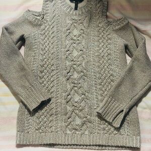 BCBGMaxAzria Gold sparkle cut out Shoulder Cable Knit Sweater - Gold